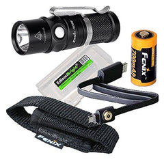 Fenix RC09 550 Lumen USB rechargeable CREE LED Flashlight EDC with Fenix 16340 Li-ion battery, and EdisonBright BBX3 battery carry case bundle