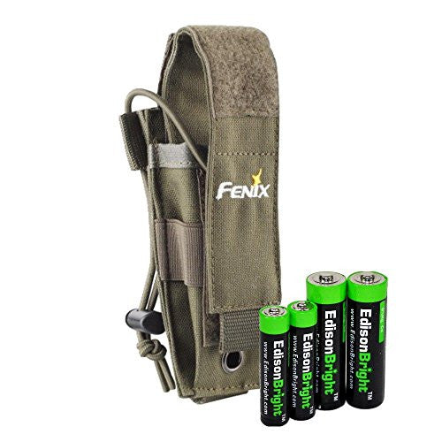 Fenix ALP-MT flashlight belt holster (Olive) holster for PD35, LD12, LD22, E35UE, UC30, TK15C, P20UV with EdisonBright AA/AAA alkaline battery sampler pack