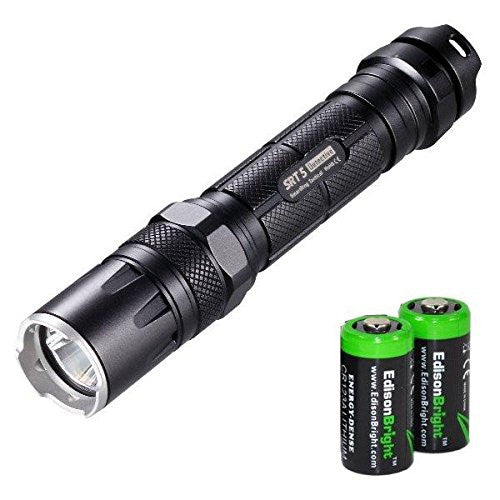 Nitecore SRT5 Detective (Black) 750 Lumens XM-L2 T6 LED Variable brightness Flashlight/searchlight, Red/Blue secondary strobe with 2 X EdisonBright CR123A Batteries