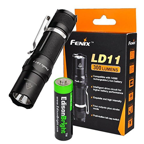 Fenix LD11 300 Lumen LED Tactical Flashlight with EdisonBright AA Alkaline battery