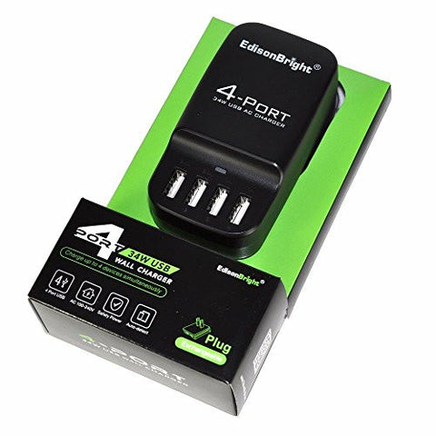 EdisonBright 4 Port EB-4U (34w 4-Port USB Charging Hub) Multi-Port USB Charger for iPhone 6 / 6 Plus, iPad Air 2 / mini 3, Galaxy S6 / S6 Edge note 4 S30R UM10 UM20 MH20 and More