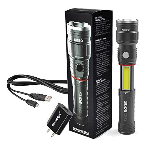 Nebo 6434 Slyde King 330 Lumen USB rechargeable LED flashlight/Worklight, rechargeable Li-ion battery with EdisonBright USB charger bundle