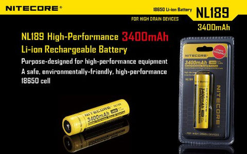 Nitecore NL189 Li-ion reachargeable 3400mAh 18650 battery