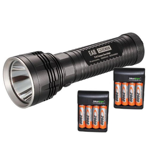 Nitecore EA8 Caveman 900 Lumen CREE XM-L U2 LED compact AA battery flashlight/searchlight with Eight EdisonBright NiMH Rechargeable Batteries & Charger