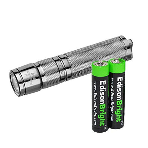 Fenix E05 Stainless Steel CREE XP-E2 85 Lumen LED keychain flashlight with two EdisonBright AAA alkaline batteries