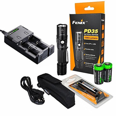 Fenix PD35 1000 Lumen CREE XP-L LED Compact Tactical Flashlight Bundle with Fenix ARB-L2-2600mAh Li-ion Rechargeable Batteries and Charger bundle