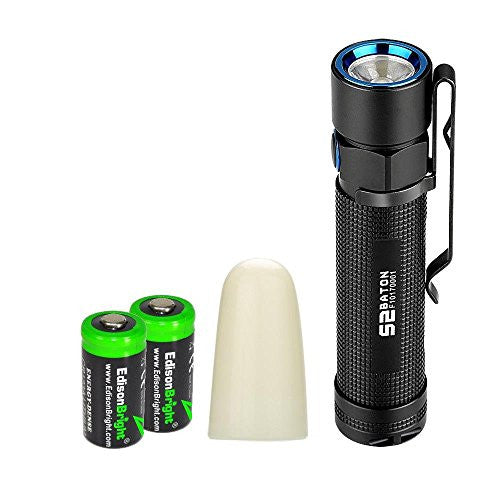 Olight S2 Baton 950 Lumen CREE LED Flashlight , Olight traffic wand (White) with two EdisonBright CR123A Lithium Batteries