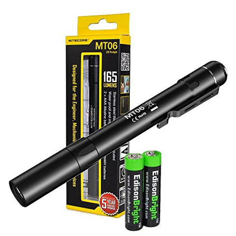 Nitecore MT06 165 Lumen Cree XQ-E LED Tactical pen-type Flashlight with two EdisonBright AAA batteries