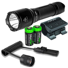 Fenix TK09 2016 900 Lumen Cree LED tactical flashlight, ALG-01 Weapon mount, AER-02 remote switch with 2 X EdisonBright CR123A Lithium Batteries bundle