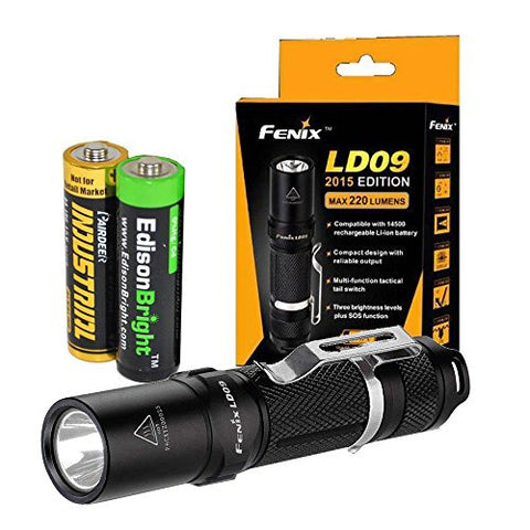 Fenix LD09 2015 version 220 Lumen LED Tactical Flashlight with EdisonBright AA Alkaline battery