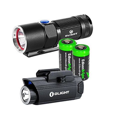Bundle: Olight S10 400 lumen LED flashlight and Olight PL1 Valkyrie 400 lumen LED pistol light with 2X EdisonBright CR123 lithium batteries