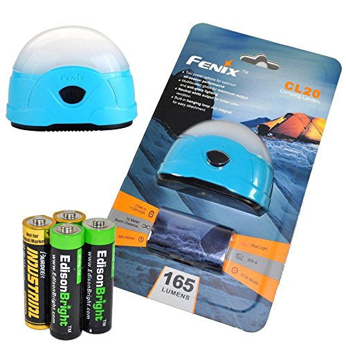 Fenix CL20 165 Lumen dedicated camping light (blue body) with 2X EdisonBright AA Alkaline batteries
