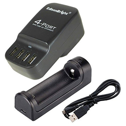 Fenix ARE-X1 18650/16340 battery charger and EdisonBright EB-4U 4-port USB charging station bundle