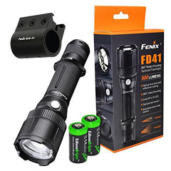 EdisonBright Fenix FD41 CREE LED 900 Lumen Tactical Flashlight, Fenix ALG-01 Picatinny/Weaver Weapon Rail Mount and Two CR123A Lithium Batteries Bundle