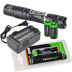 Sunwayman P25C 1000 Lumen CREE XM-L2 U2 LED long throw tactical flashlight with EdisonBright EBR34 rechargeable 3400mAh 18650 li-ion Battery, charger and 2 X EdisonBright CR123A Lithium Batteries Bundle