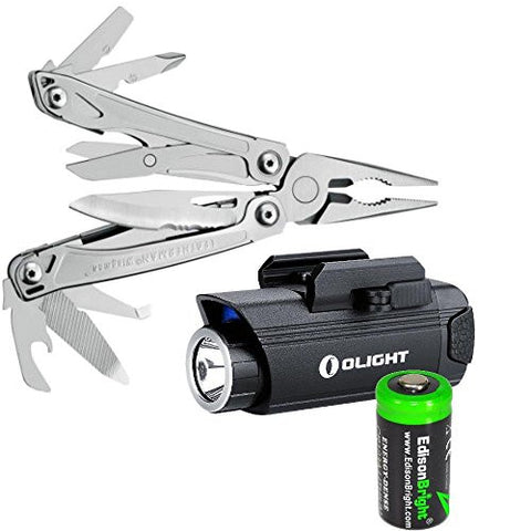 Bundle: Olight PL1 400 Lumen LED firearm light, leatherman wingman multi-tool with EdisonBright CR123A lithium battery bundle