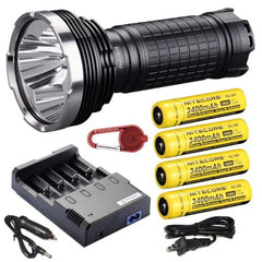 FENIX TK75 L2 2900 Lumen Triple CREE XM-L2 U2 LED Flashlight with Four Nitecore NL189 3400mAh 18650 Batteries, Nitecore i4 smart battery Charger and Red Smith & Wesson LED CaraBeamer Clip Light Package