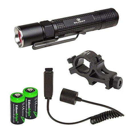 Olight M18 Tactical Kit M18-TK - Olight M18 500 lumen Maverick LED Tactical Flashlight, WM10 Offset Weapon Mount, RM10 Remote Pressure Switch with 2 X EdisonBright CR123A Batteries