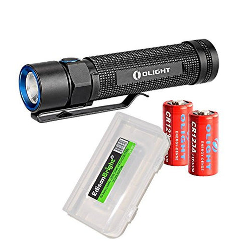 Bundle: Olight S2 Baton 950 Lumen CREE LED Flashlight with 2X Olight CR123 lithium batteries and EdisonBright battery carry case