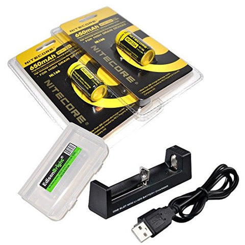 Twin Pack Nitecore NL166 3.7v RCR123A/16340 2.4Wh 650mAh Li-ion Protected Rechargeable Battery with single channel USB battery charger