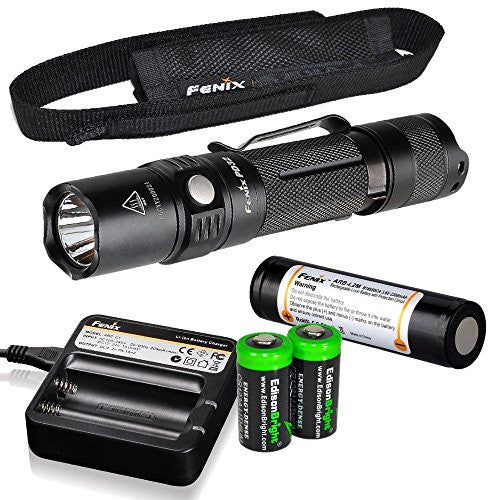 Bundle: Fenix PD32 2016 Edition 900 Lumen CREE LED Tactical Flashlight with Fenix ARB-L2M battery, Fenix ARE-C1 Battery charger with Two EdisonBright CR123A Lithium Batteries