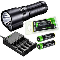 FENIX TK51 1800 Lumen Dual Beam CREE XM-L2 U2 LED Flashlight with 3X Nitecore NL186 18650 2600mAh Li-ion rechargeable batteries, Nitecore i4 intelligent home/car Charger and EdisonBright battery sampler pack bundle