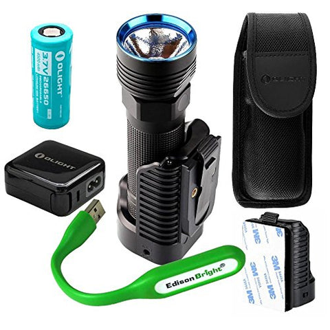 Olight R50 Pro SEEKER LE 3200 Lumen CREE LED USB rechargeable searchlight/flashlight, charging dock, rechargeable battery with EdisonBright USB reading light bundle. 5 Years Manufacturer Warranty