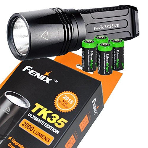 FENIX TK35 Ultimate Edition 2015 version (TK35UE) 2000 Lumen CREE XHP 50 LED Tactical Flashlight with 4 X EdisonBright CR123A Lithium batteries, Holster & Lanyard bundle
