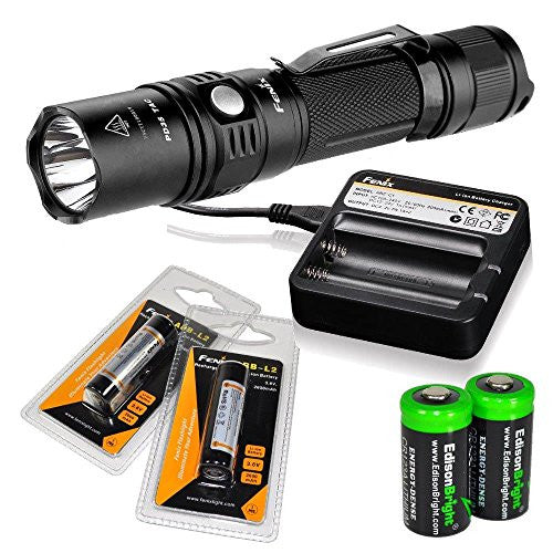 Fenix PD35 2015 Edition 1000 Lumen CREE XP-L LED Tactical Flashlight with 2X Fenix ARB-L2 18650 rechargeable batteries, Fenix ARE-C1 Battery charger and Two EdisonBright CR123A Lithium Batteries