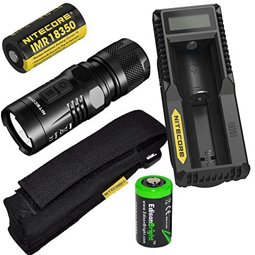 Nitecore EC11 Cree XM-L2 U2 LED Flashlight Max 900 Lumens, with Niteocre UM10 USB charger, Nitecore IMR 18350 rechargeable Battery and EdisonBright CR123A Lithium Battery Bundle