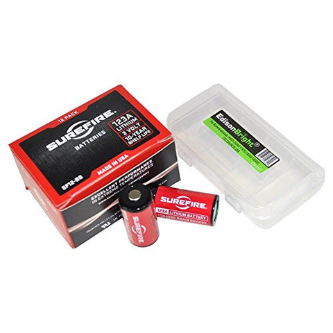 12 Pack SureFire CR123A lithium batteries (Made in USA) SF123A with EdisonBright BBX3 battery carry case bundle
