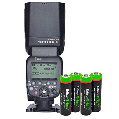 YONGNUO YN600EX-RT Auto TTL HSS Flash Speedlite YN600-EX-RT buit-in Radio Slave for Canon with 4 X EdisonBright Ni-MH rechargeable AA batteries bundle for Canon Cameras