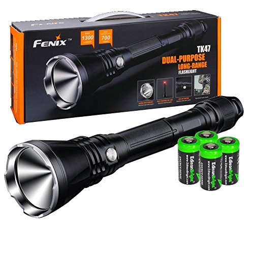 Fenix TK47 1300 Lumen 2300 feet beam dual-porpose LED Flashlight with 4 X EdisonBright CR123A Lithium batteries, Holster & Lanyard bundle