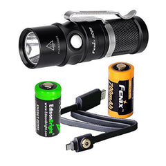 Fenix RC09 USB rechargeable 550 Lumen CREE XP-L HI LED Flashlight EDC with 16340 Li-ion battery , and EdisonBright CR123A Lithium back-up Battery bundle