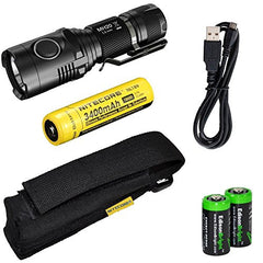 Nitecore MH20 CREE XM-L2 U2 LED 1000 Lumen USB Rechargeable Flashlight, Nitecore NL189 18650 3400mAh rechargeable Li-ion battery, USB charging cable, Holster 2 X EdisonBright Cr123A lithium batteries bundle