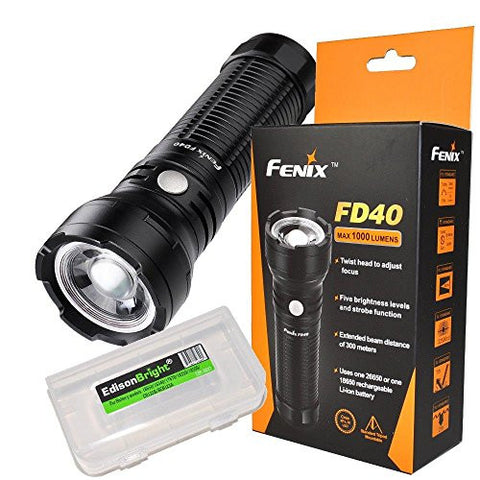 Fenix FD40 1000 Lumen CREE LED adjustable focus Flashlight with EdisonBright brand battery carry case