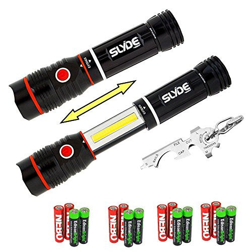 Nebo 6156 Slyde 250 Lumen LED flashlight/Worklight Two Pack and True Utility TU247 KeyTool bundle with 8 X EdisonBright AAA alkaline batteries