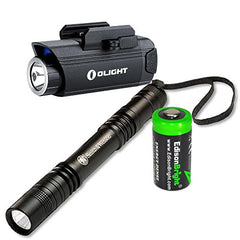 Olight PL1 400 lumen LED flashlight for handgun, Smith & Wesson Pathmarker AA LED flashlight with EdisonBright CR123A lithium battery bundle