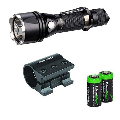 FENIX TK22 L2 CREE XM-L2(U2) 680 Lumen Tactical LED Flashlight, Fenix ALG-01 Picatinny / Weaver weapon rail mount and Two EdisonBright CR123A Lithium Batteries bundle