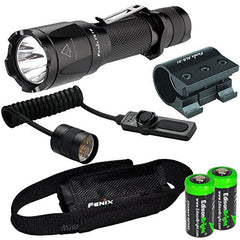 Fenix TK16 1000 Lumens Cree XM-L2 (U2) LED tactical Flashlight, Fenix ALG-01 Picatinny / Weaver weapon rail mount, Fenix AER-03 pressure switch and Two EdisonBright CR123A Lithium Batteries bundle