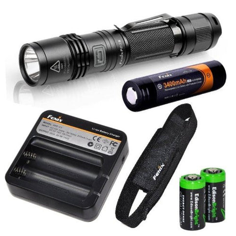 Fenix PD35 2014 Edition 960 Lumen CREE XM-L2 U2 LED Tactical Flashlight, Fenix ARE-C1 two bays Li-ion battery charger, Fenix 18650 ARB-L2S 3400mAh rechargeable battery with Two EdisonBright CR123A Lithium Batteries