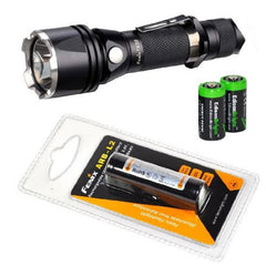 FENIX TK22 650 Lumen Tactical LED Flashlight package with genuine Fenix ARB-L2 2600mAh Li-ion rechargeable battery and 2X EdisonBright CR123A Lithium batteries