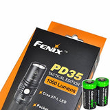 Fenix PD35 1000 Lumen CREE XP-L LED Compact Tactical Flashlight Bundle with EdisonBright 18650 2600mAh Li-ion Rechargeable Batteries and Charger