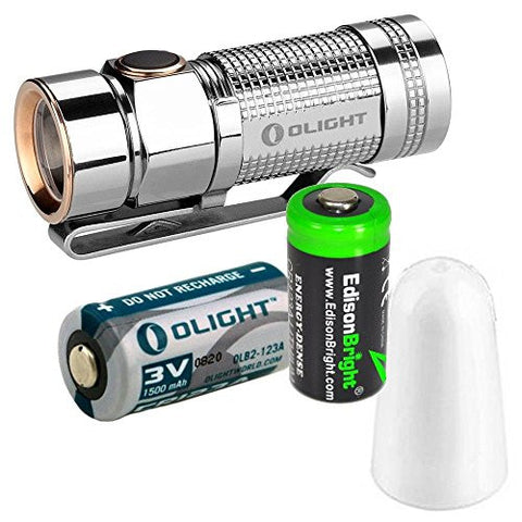 Limited Edition: Olight S1 Baton Polished Titanium 480 Lumen Compact EDC LED Flashlight and EdisonBright CR123A Lithium Battery bundle
