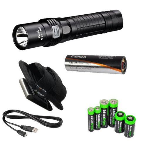 FENIX UC40 Ultimate Edition (UC40UE) USB Rechargeable 960 Lumen Cree XM-L2 U2 multi battery type compatible LED Flashlight with, 3400mAh rechargeable battery, quality holster, USB charging cable and EdisonBright Battery sampler pack.(CR123A/AA/AAA)