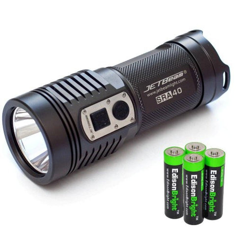 JETBeam SRA40 960 Lumen CREE XM-L LED compact flashlight/searchlight with 4 X EdisonBright AA Alkaline batteries