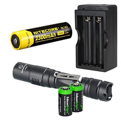 Sunwayman P25C 1000 Lumen CREE XM-L2 U2 LED long throw tactical flashlight with Nitecore NL183 rechargeable 18650 li-ion Battery, charger and 2 X EdisonBright CR123A Lithium Batteries Bundle