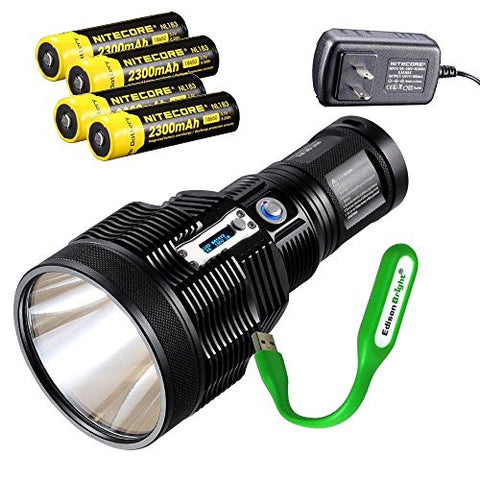 Rechargeable bundle: Nitecore TM36 Lite 1800 Lumen Luminus SBT-70 LED Flashlight / Searchlight, 4 X Nitecore NL183 18650 rechargeable batteries with EdisonBright USB powered reading light