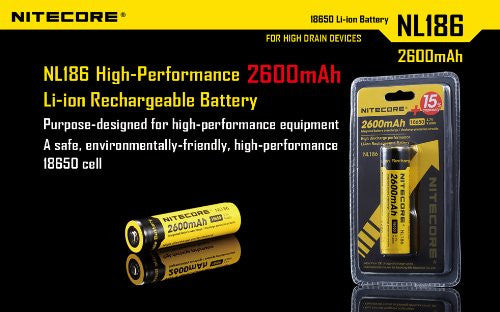 Nitecore NL186 Li-ion reachargeable 2600mAh 18650 battery