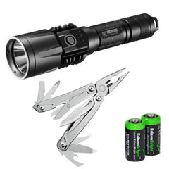 NITECORE P25 860 Lumens high intensity CREE XM-L U2 LED Tactical Flashlight (Black) with genuine Leatherman Wingman Multi-tool and 2 X EdisonBright CR123A Lithium Batteries Bundle